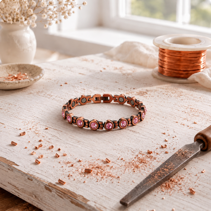Pulseira de cobre e cristais da Roselle