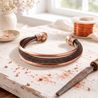 Pulseira de cobre com padrão em treliça