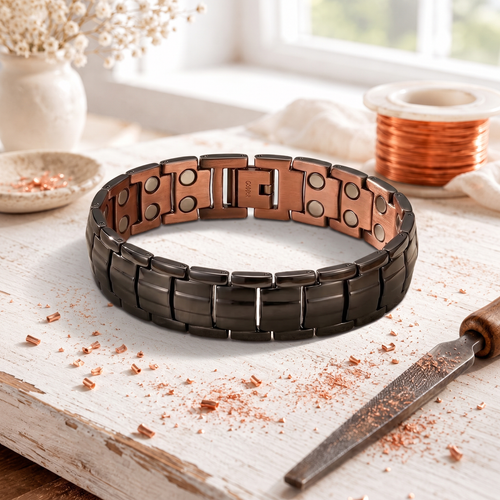 Pulseira masculina de obsidiana em tom de cobre