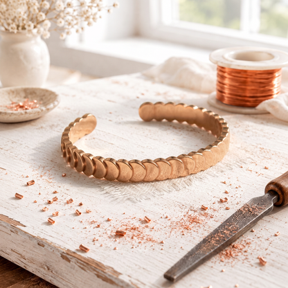 Pulseira de cobre com design em lascas